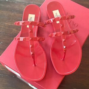 Valentino Red Rockstud Women's Jelly Thong Sandals